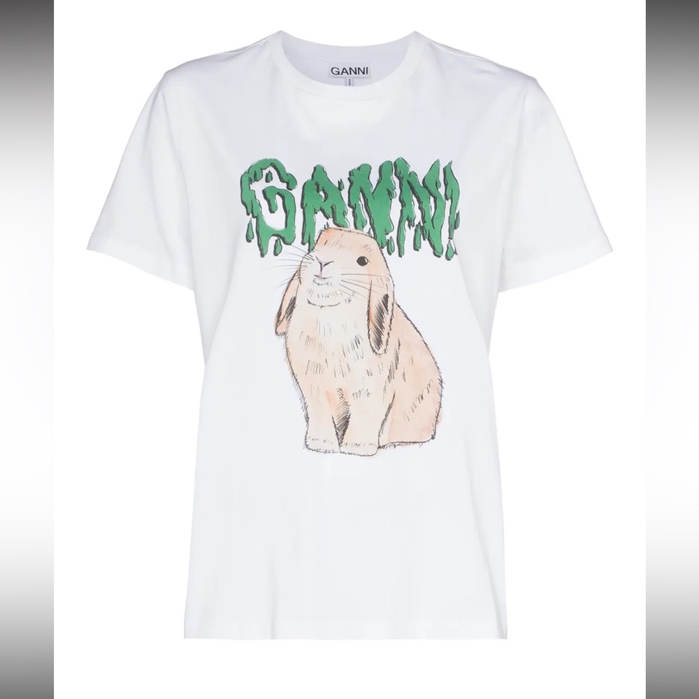 GANNI White Graphic Bunny Jersey T-Shirt Small